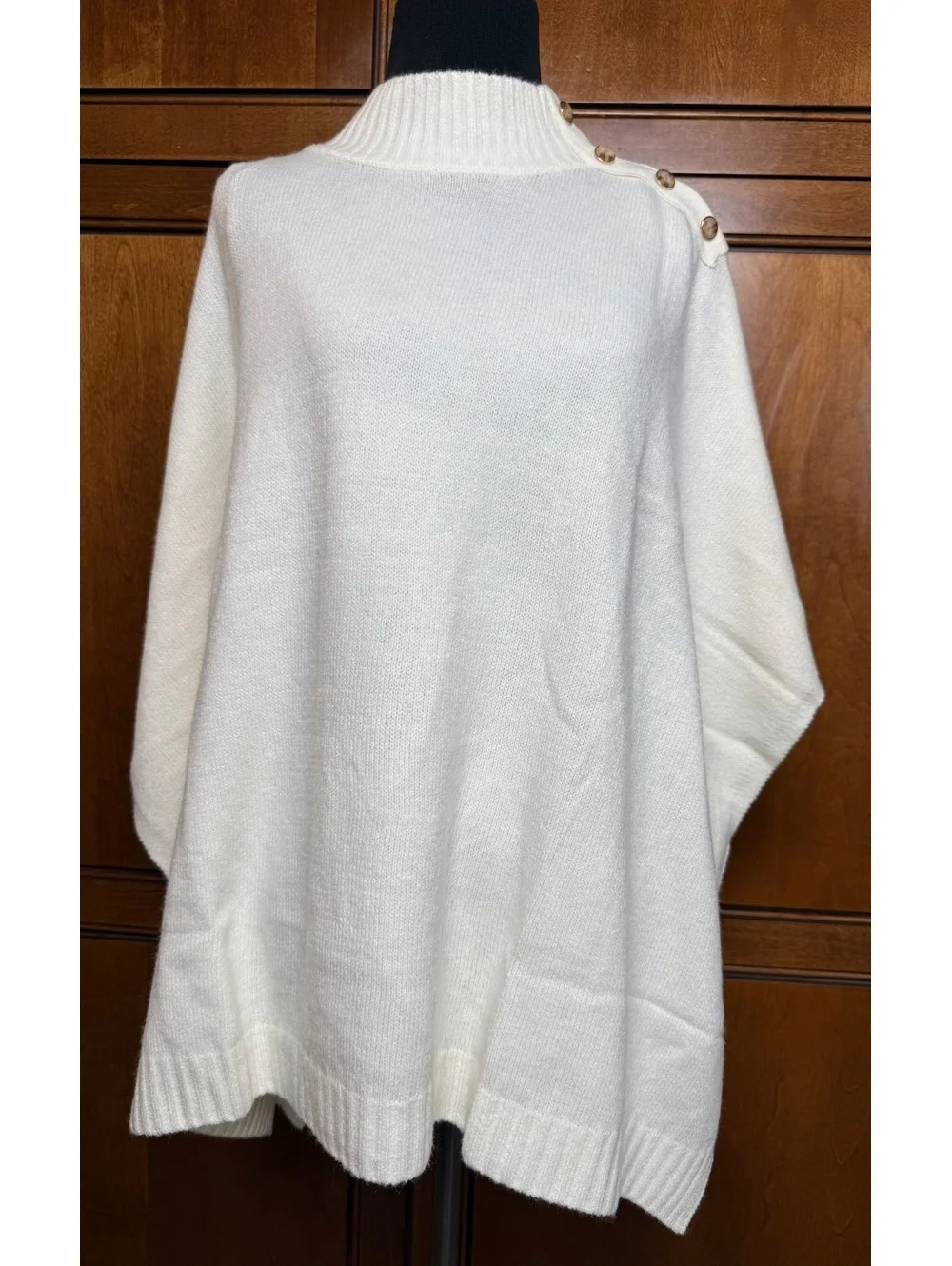 J.Crew Women’s One Size Ivory Button Shoulder Turtleneck Poncho Sweater NWT
